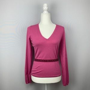 NWT THE LIMITED Pink V-Neck Long Sleeve Lightweight Beaded Belted Sweate…